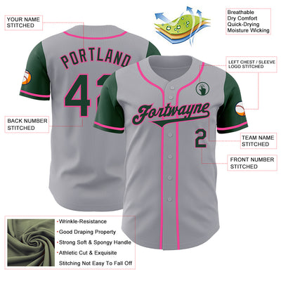 Custom Gray Green-Pink Authentic Two Tone Baseball Jersey