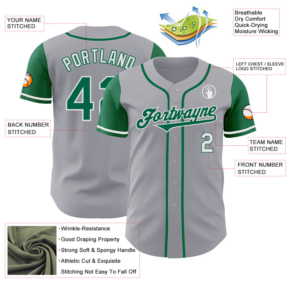 Custom Gray Kelly Green-White Authentic Two Tone Baseball Jersey