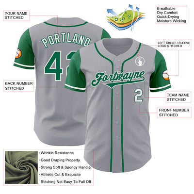 Custom Gray Kelly Green-White Authentic Two Tone Baseball Jersey