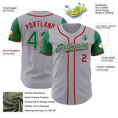 Custom Gray Kelly Green-Red Authentic Two Tone Baseball Jersey
