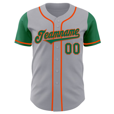 Custom Gray Kelly Green-Orange Authentic Two Tone Baseball Jersey