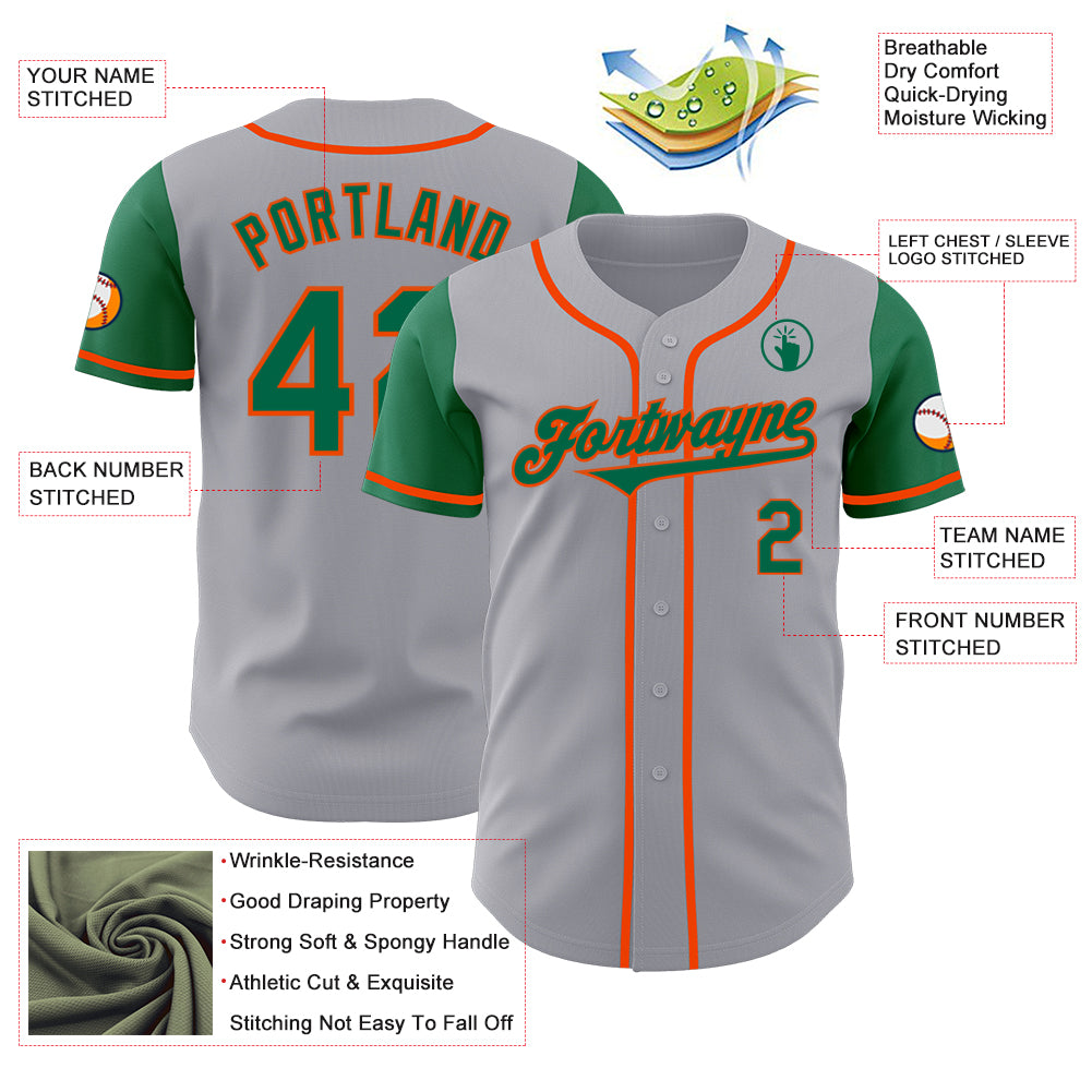 Custom Gray Kelly Green-Orange Authentic Two Tone Baseball Jersey