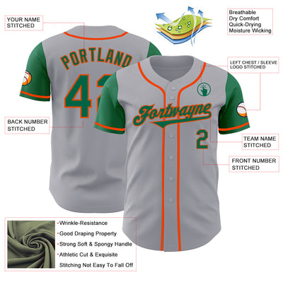 Custom Gray Kelly Green-Orange Authentic Two Tone Baseball Jersey