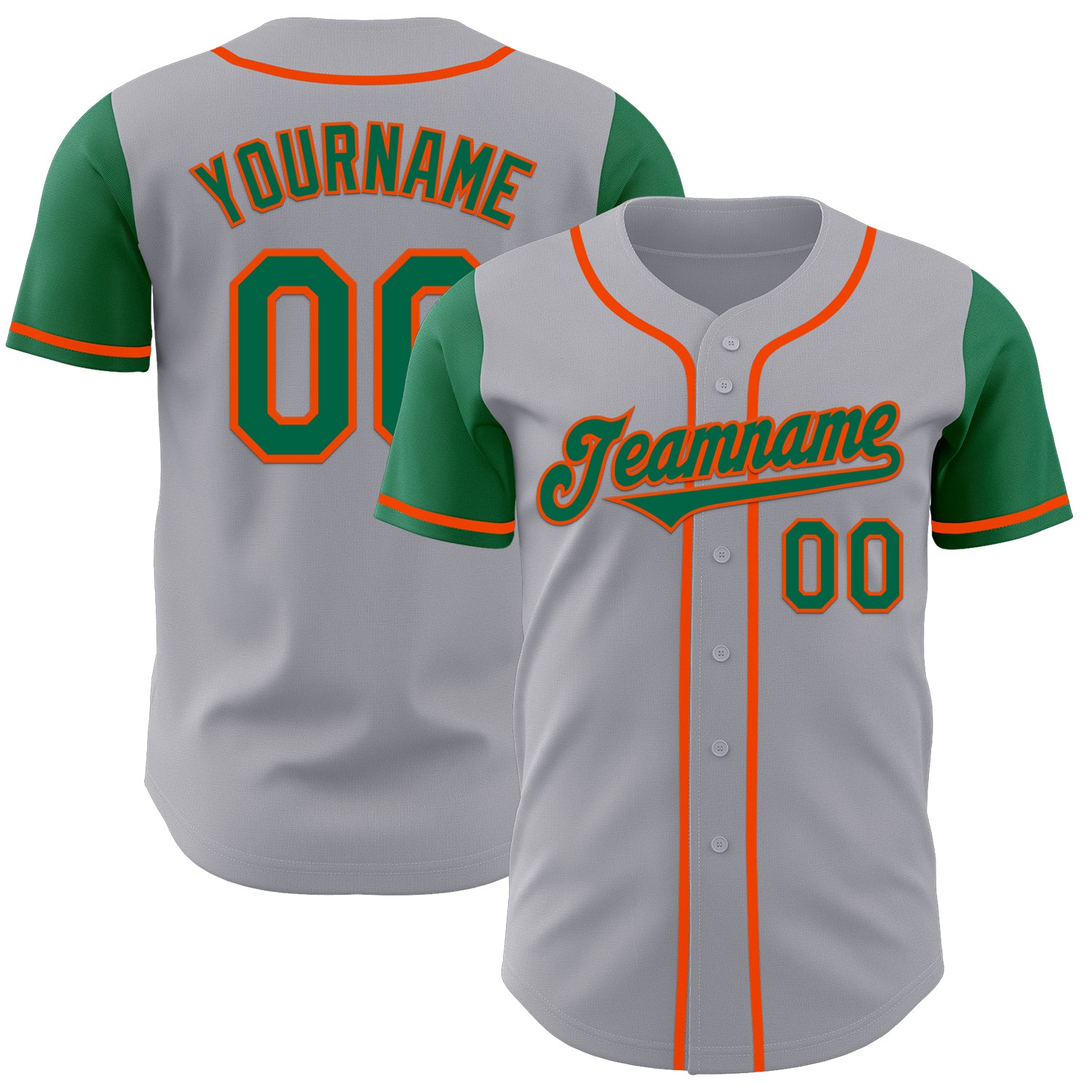 Custom Gray Kelly Green-Orange Authentic Two Tone Baseball Jersey
