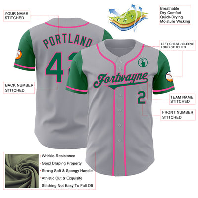 Custom Gray Kelly Green-Pink Authentic Two Tone Baseball Jersey
