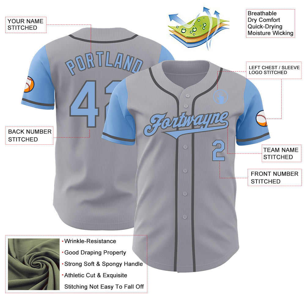 Custom Gray Light Blue-Steel Gray Authentic Two Tone Baseball Jersey