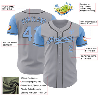 Custom Gray Light Blue-Steel Gray Authentic Two Tone Baseball Jersey