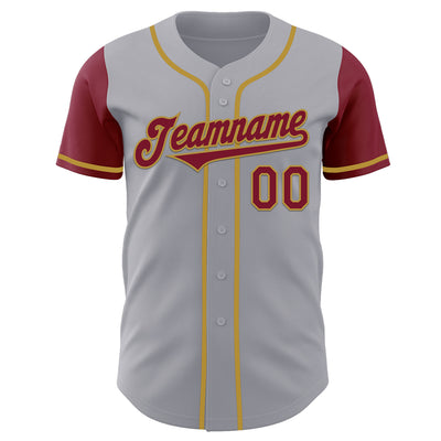 Custom Gray Crimson-Old Gold Authentic Two Tone Baseball Jersey