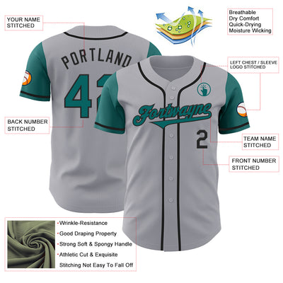 Custom Gray Teal-Black Authentic Two Tone Baseball Jersey