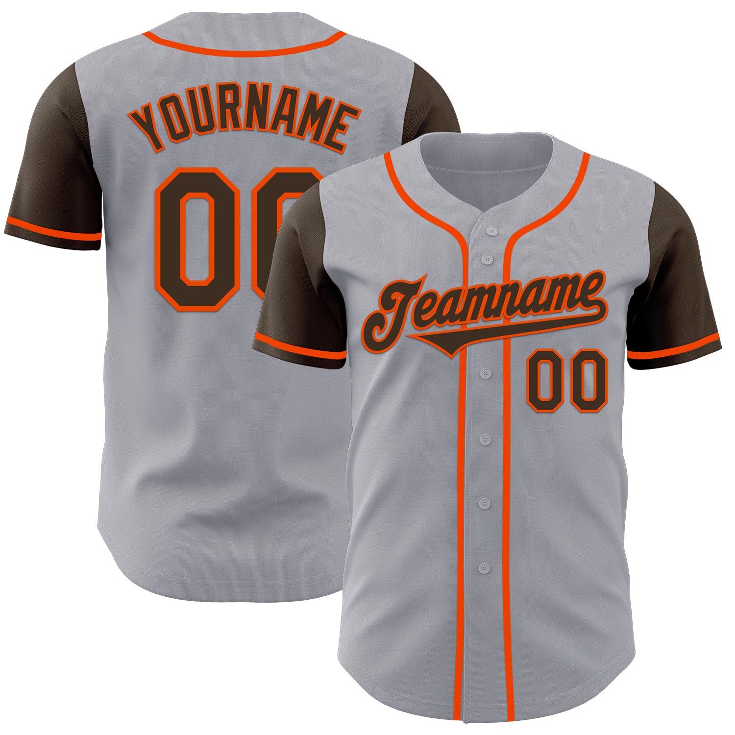 Custom Gray Brown-Orange Authentic Two Tone Baseball Jersey