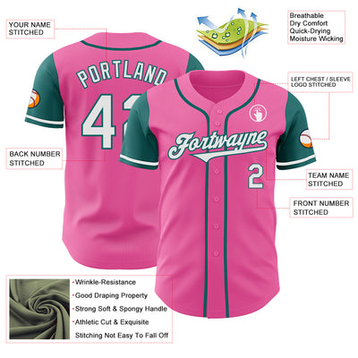 Custom Pink White-Teal Authentic Two Tone Baseball Jersey