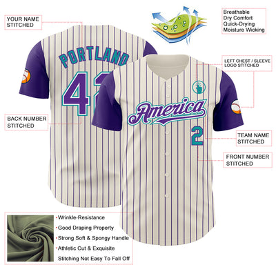Custom Cream Purple Pinstripe White-Teal Authentic Two Tone Baseball Jersey