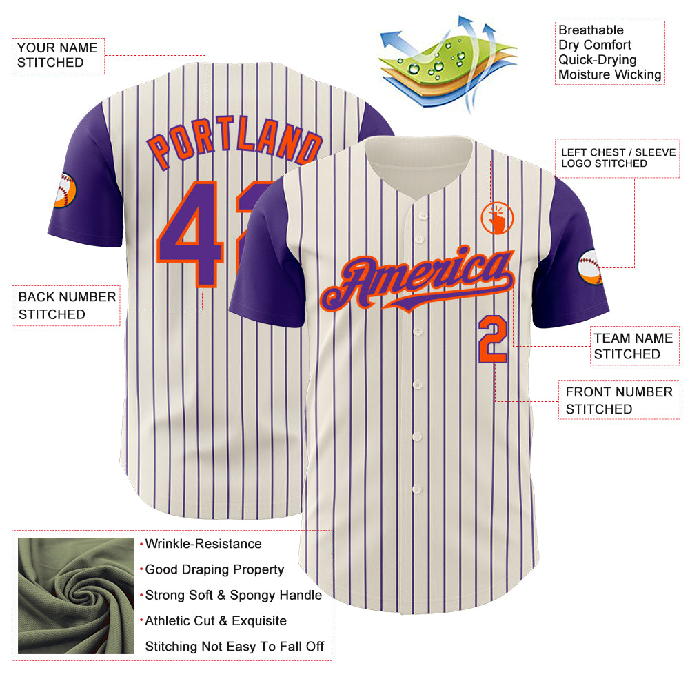 Custom Cream Purple Pinstripe Orange Authentic Two Tone Baseball Jersey