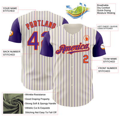 Custom Cream Purple Pinstripe Orange Authentic Two Tone Baseball Jersey
