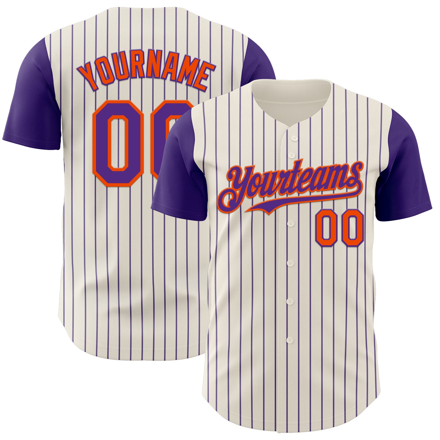 Custom Cream Purple Pinstripe Orange Authentic Two Tone Baseball Jersey