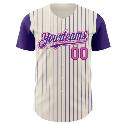 Custom Cream Purple Pinstripe White-Pink Authentic Two Tone Baseball Jersey