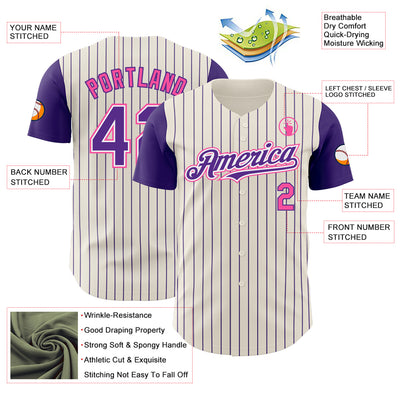 Custom Cream Purple Pinstripe White-Pink Authentic Two Tone Baseball Jersey