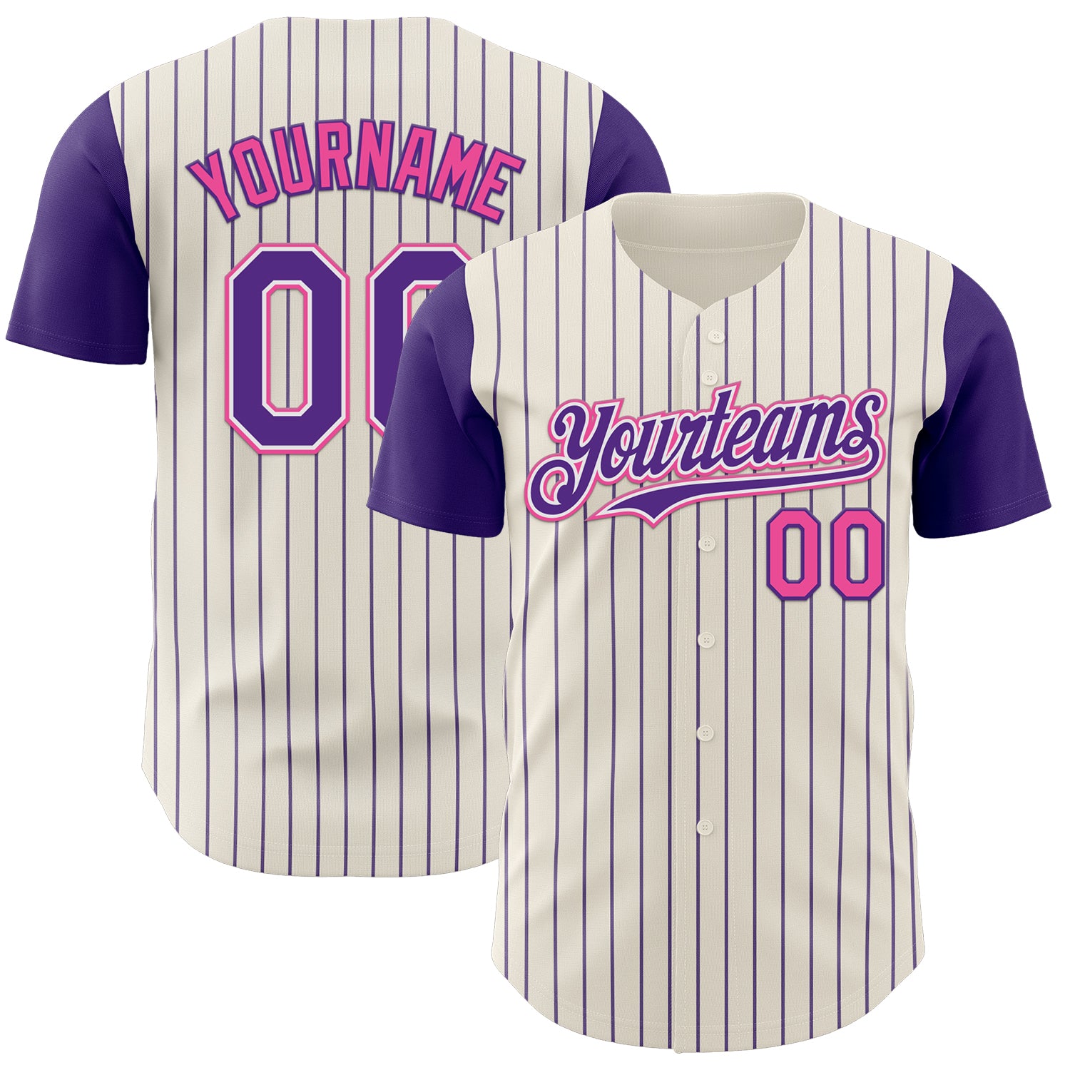 Custom Cream Purple Pinstripe White-Pink Authentic Two Tone Baseball Jersey