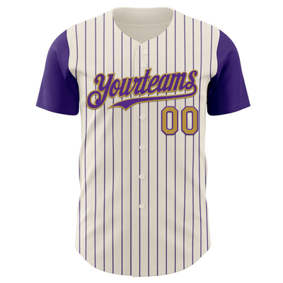 Custom Cream Purple Pinstripe Old Gold Authentic Two Tone Baseball Jersey