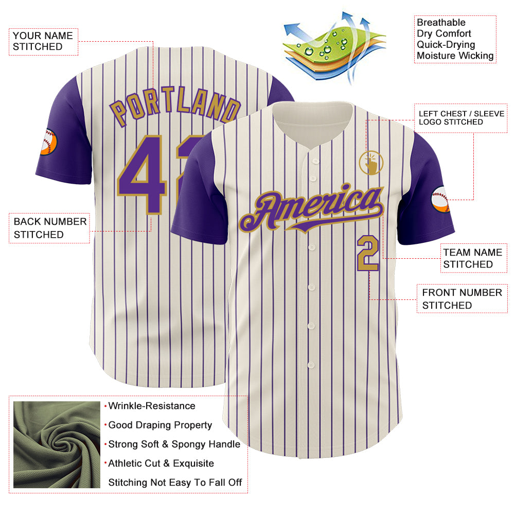 Custom Cream Purple Pinstripe Old Gold Authentic Two Tone Baseball Jersey
