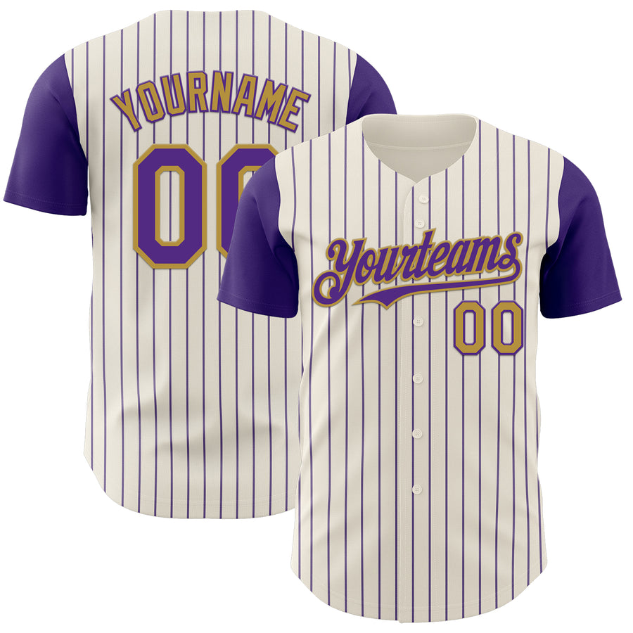 Custom Cream Purple Pinstripe Old Gold Authentic Two Tone Baseball Jersey
