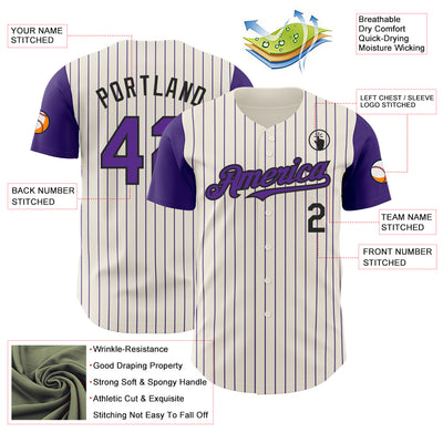 Custom Cream Purple Pinstripe Black Authentic Two Tone Baseball Jersey