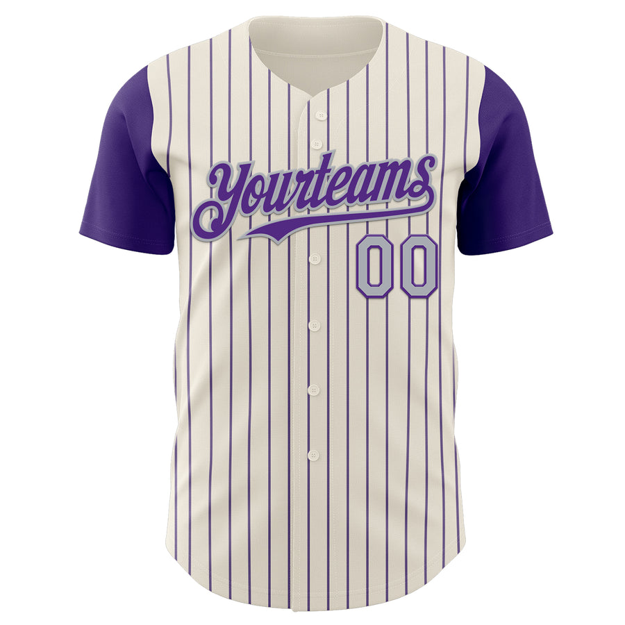 Custom Cream Purple Pinstripe Gray Authentic Two Tone Baseball Jersey