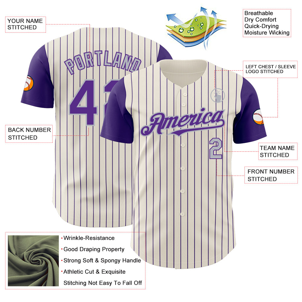 Custom Cream Purple Pinstripe Gray Authentic Two Tone Baseball Jersey