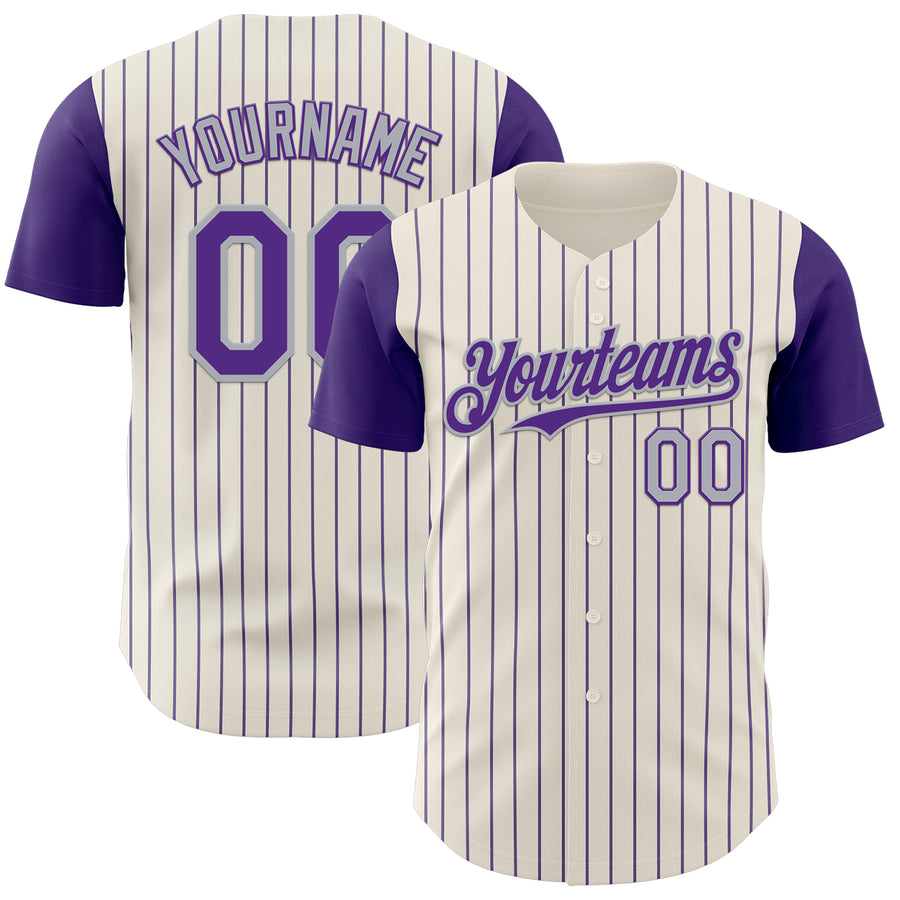 Custom Cream Purple Pinstripe Gray Authentic Two Tone Baseball Jersey