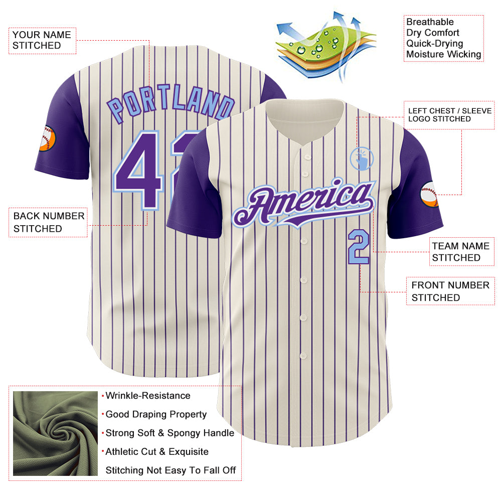 Custom Cream Purple Pinstripe White-Light Blue Authentic Two Tone Baseball Jersey