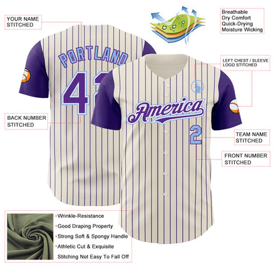 Custom Cream Purple Pinstripe White-Light Blue Authentic Two Tone Baseball Jersey