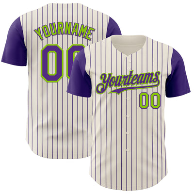 Custom Cream Purple Pinstripe Neon Green Authentic Two Tone Baseball Jersey