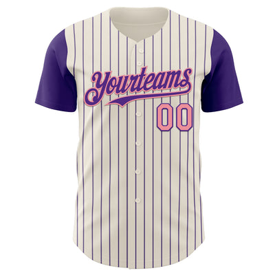 Custom Cream Purple Pinstripe Medium Pink Authentic Two Tone Baseball Jersey