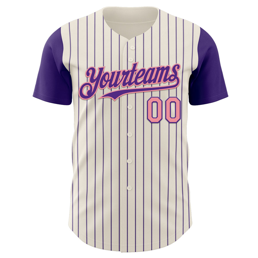 Custom Cream Purple Pinstripe Medium Pink Authentic Two Tone Baseball Jersey