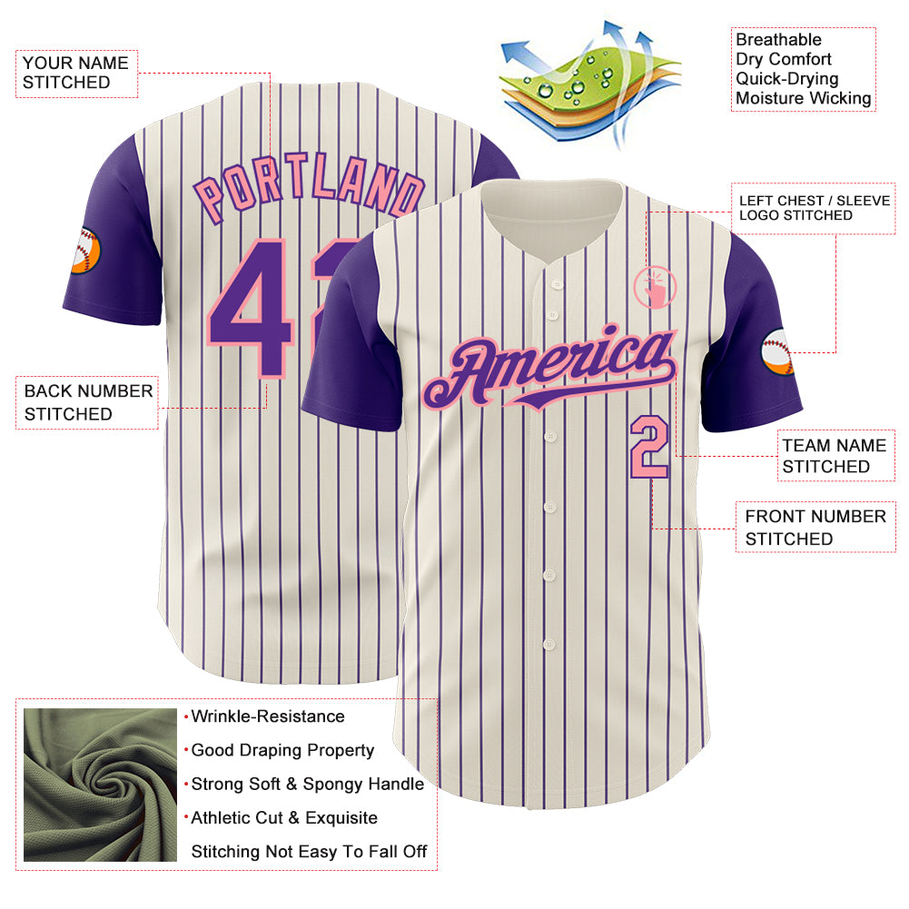 Custom Cream Purple Pinstripe Medium Pink Authentic Two Tone Baseball Jersey