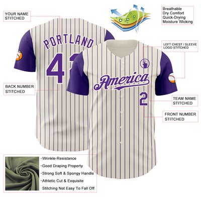 Custom Cream Purple Pinstripe Purple Authentic Two Tone Baseball Jersey
