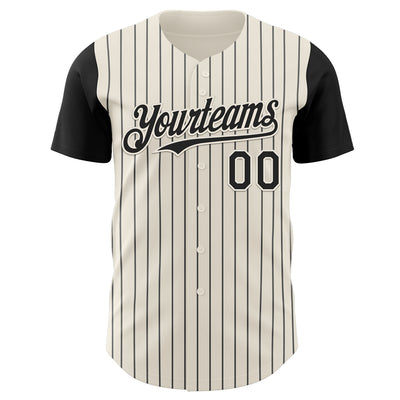 Custom Cream Black Pinstripe Black Authentic Two Tone Baseball Jersey