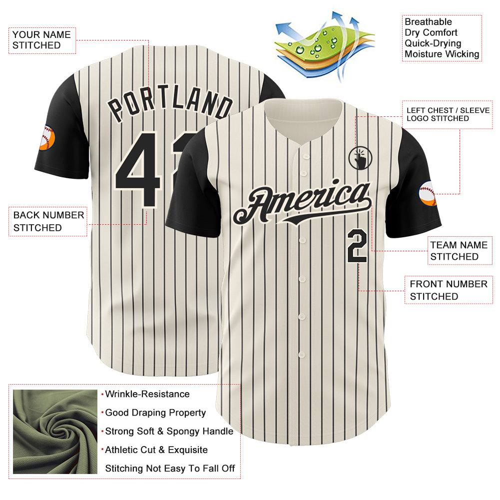 Custom Cream Black Pinstripe Black Authentic Two Tone Baseball Jersey