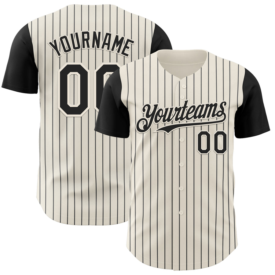 Custom Cream Black Pinstripe Black Authentic Two Tone Baseball Jersey