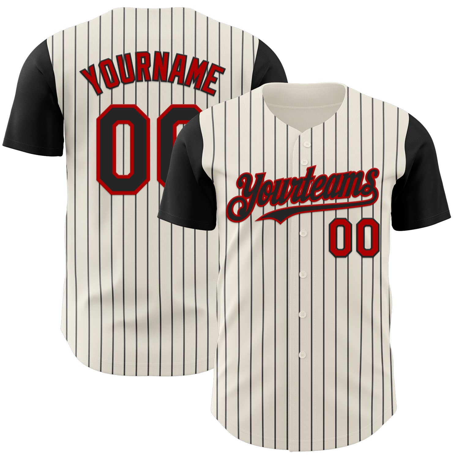 Custom Cream Black Pinstripe Red Authentic Two Tone Baseball Jersey