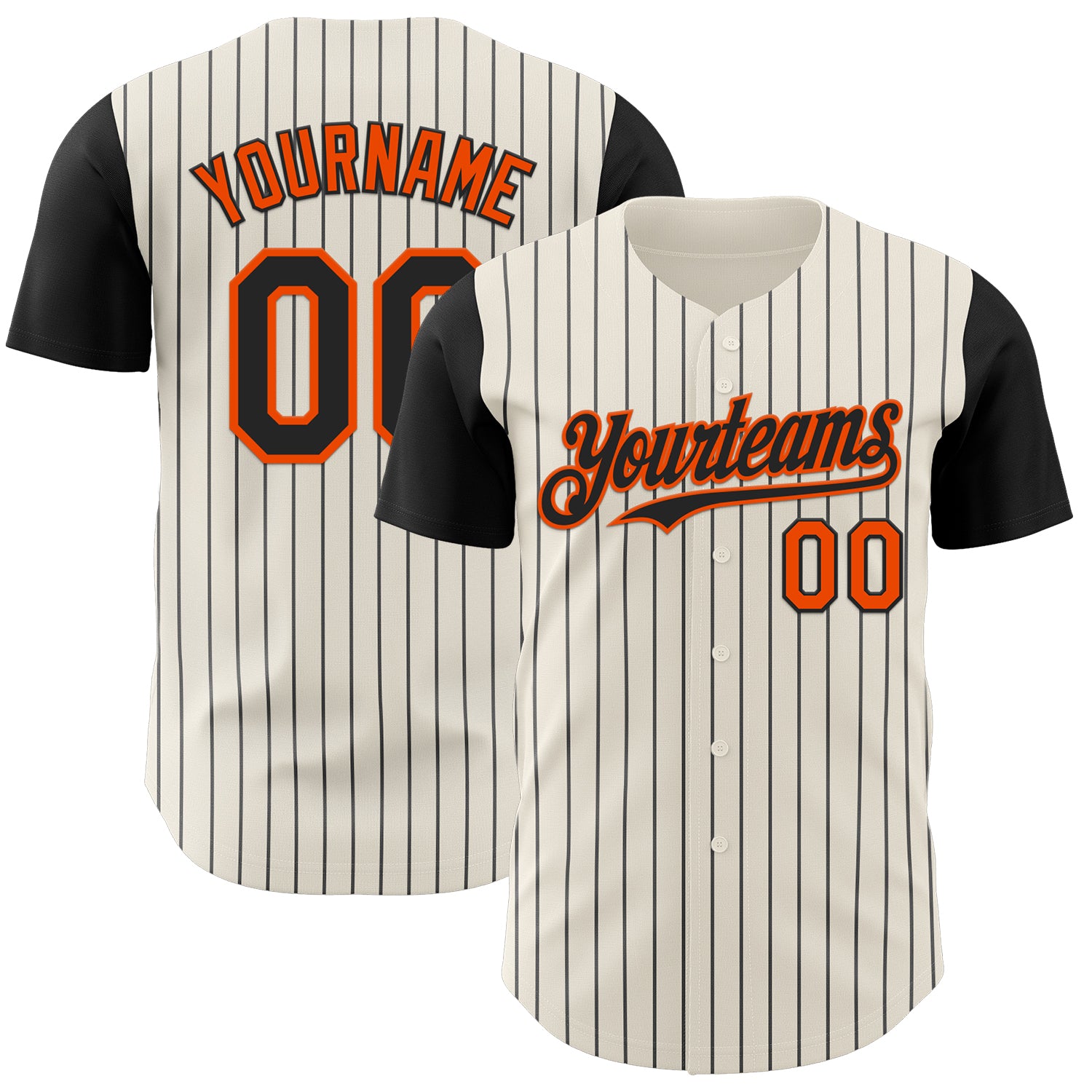 Custom Cream Black Pinstripe Orange Authentic Two Tone Baseball Jersey
