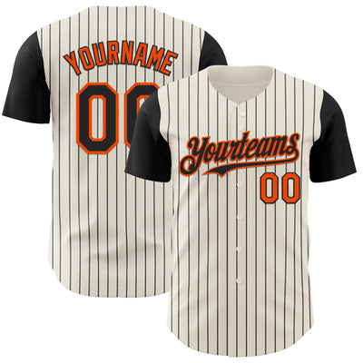 Custom Cream Black Pinstripe Orange Authentic Two Tone Baseball Jersey