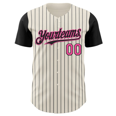 Custom Cream Black Pinstripe Pink Authentic Two Tone Baseball Jersey