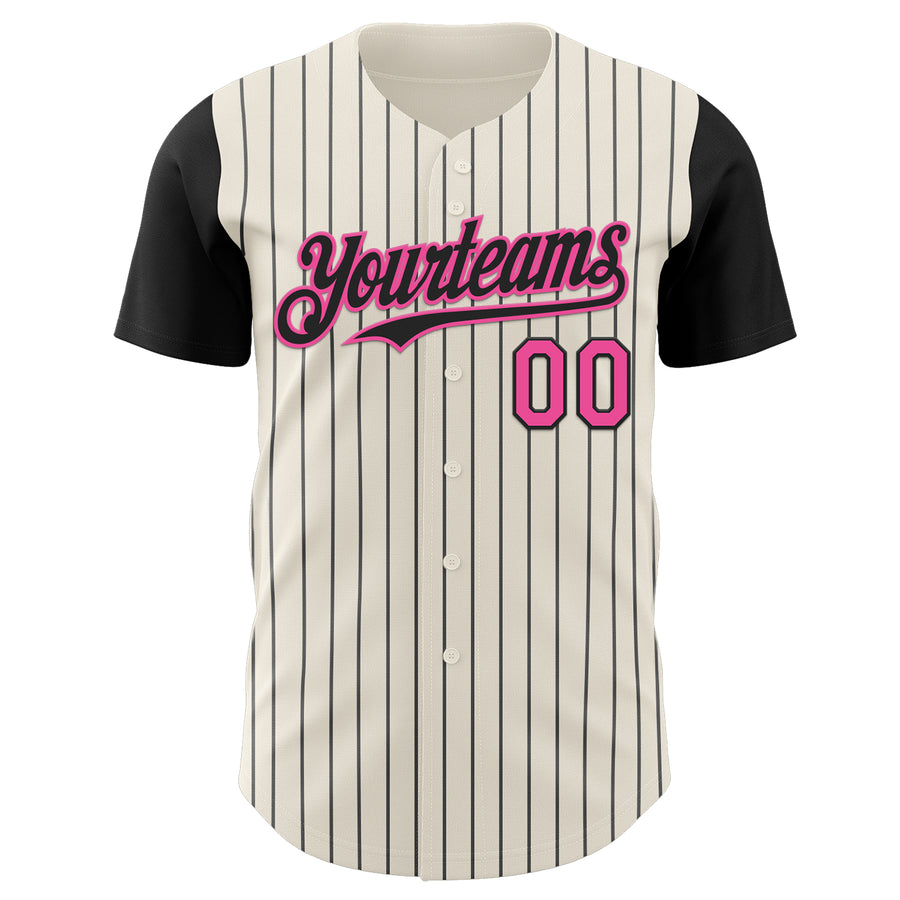 Custom Cream Black Pinstripe Pink Authentic Two Tone Baseball Jersey