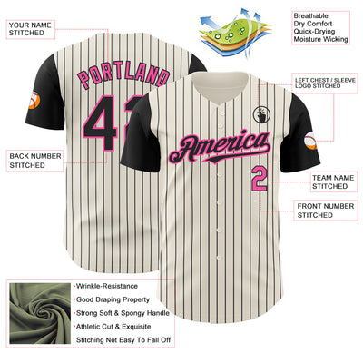 Custom Cream Black Pinstripe Pink Authentic Two Tone Baseball Jersey