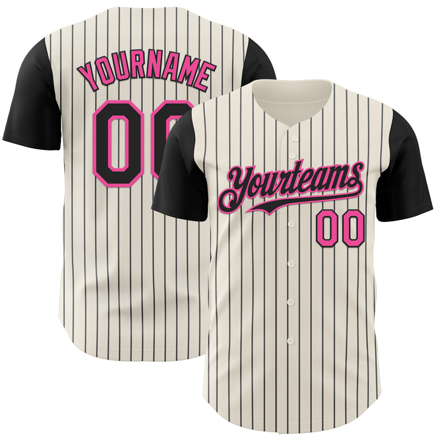 Custom Cream Black Pinstripe Pink Authentic Two Tone Baseball Jersey