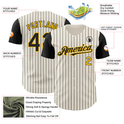Custom Cream Black Pinstripe Gold Authentic Two Tone Baseball Jersey