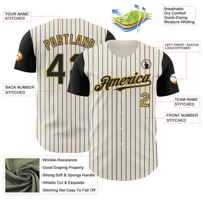 Custom Cream Black Pinstripe Old Gold Authentic Two Tone Baseball Jersey