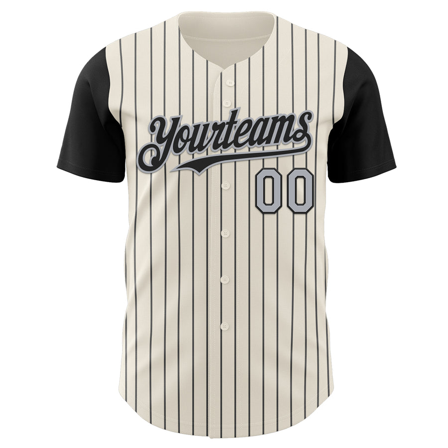 Custom Cream Black Pinstripe Gray Authentic Two Tone Baseball Jersey