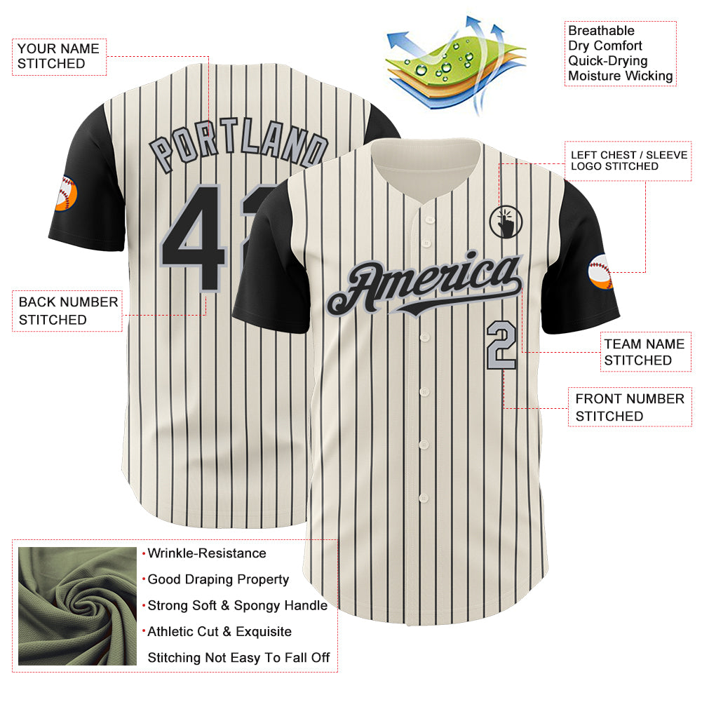 Custom Cream Black Pinstripe Gray Authentic Two Tone Baseball Jersey